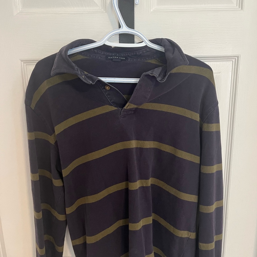 Lands' End Casual Button Down Shirt Black and Green